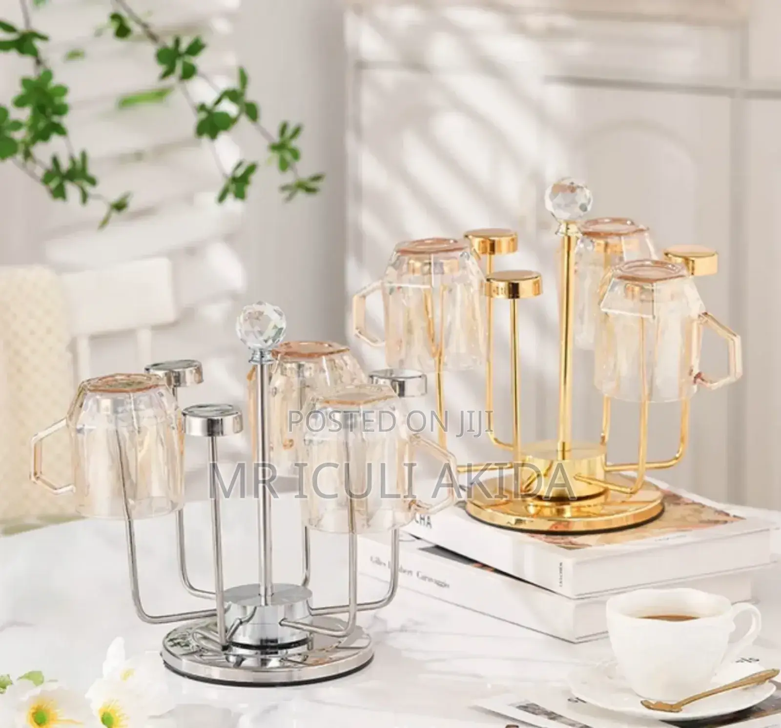 Luxury Steel Coffee Tea Cup Holder Tree Rotating Mug Rack