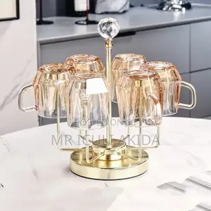 Luxury Steel Coffee Tea Cup Holder Tree Rotating Mug Rack