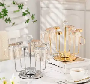 Luxury Steel Coffee Tea Cup Holder Tree Rotating Mug Rack