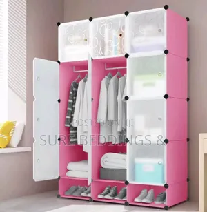Pink 3 Columns Plastic Wardrobe
