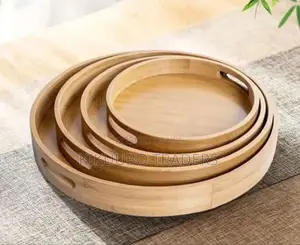 4pcs Round Wooden Serving Trays