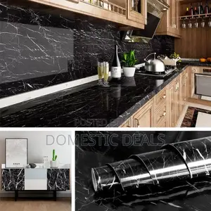 Black Waterproof, Oil Proof Marble Wallpaper