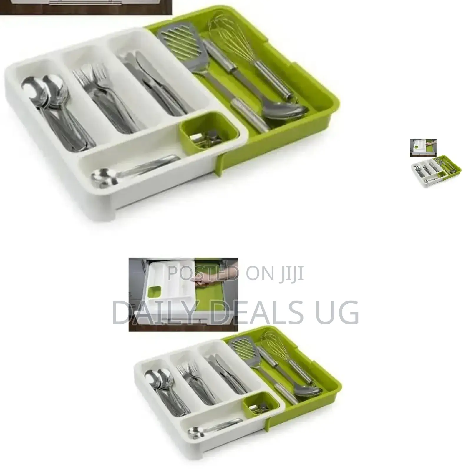 Green and White Cutlery Organizer