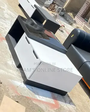 White and Black Glass Center Table With Two Drawers