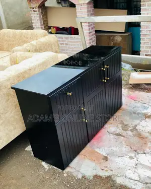 Black Kicteh Cabinet With Black Glass on Top