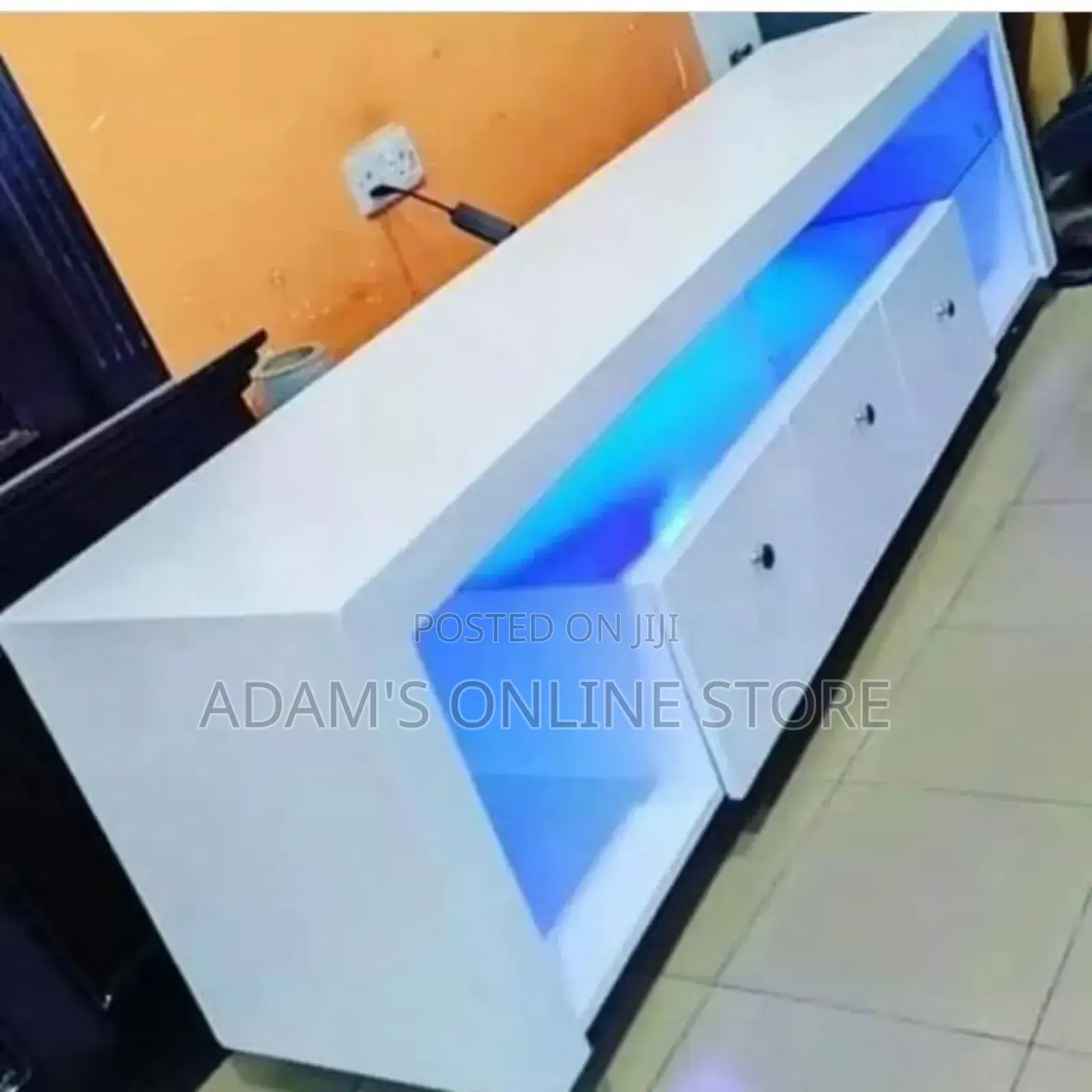 Led Light Tv Stand Unit in Color White With Light Blue
