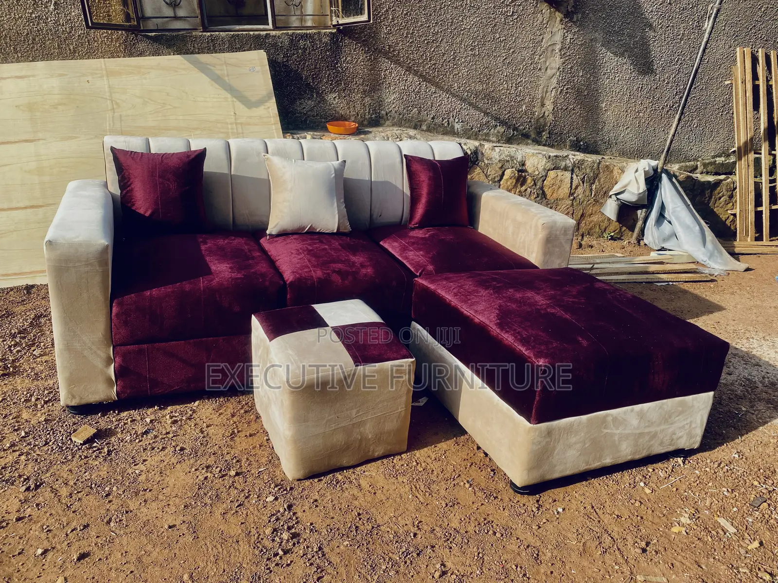 Mini Cream Maroon Sofa