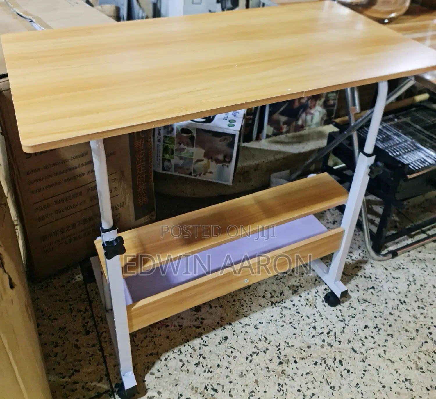 Adjustable Laptop Table With Shelves and Wheels
