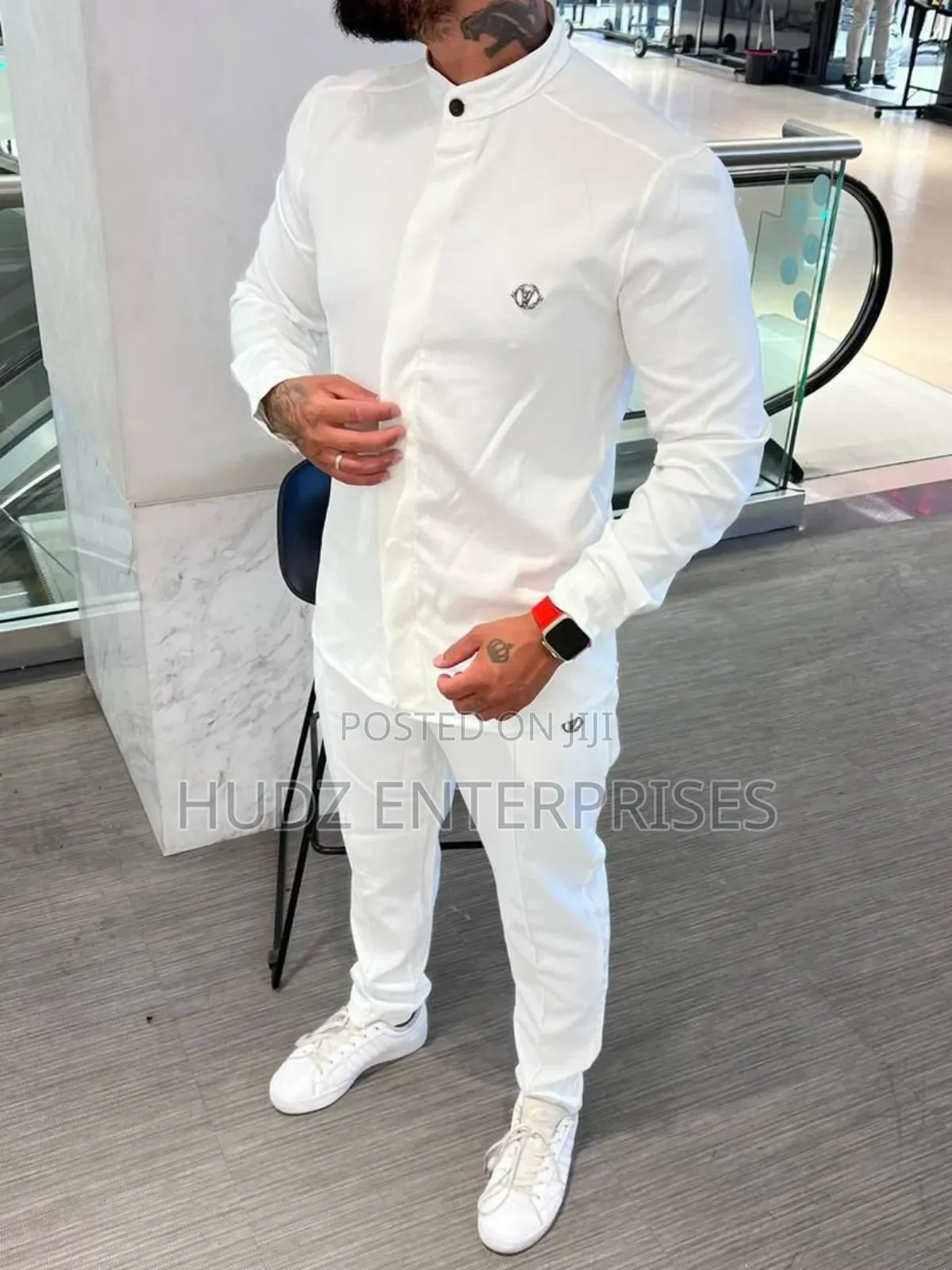 2pc Collarless Outfit White