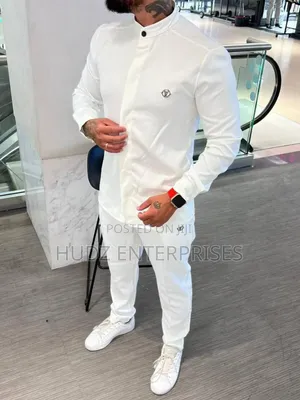 2pc Collarless Outfit White