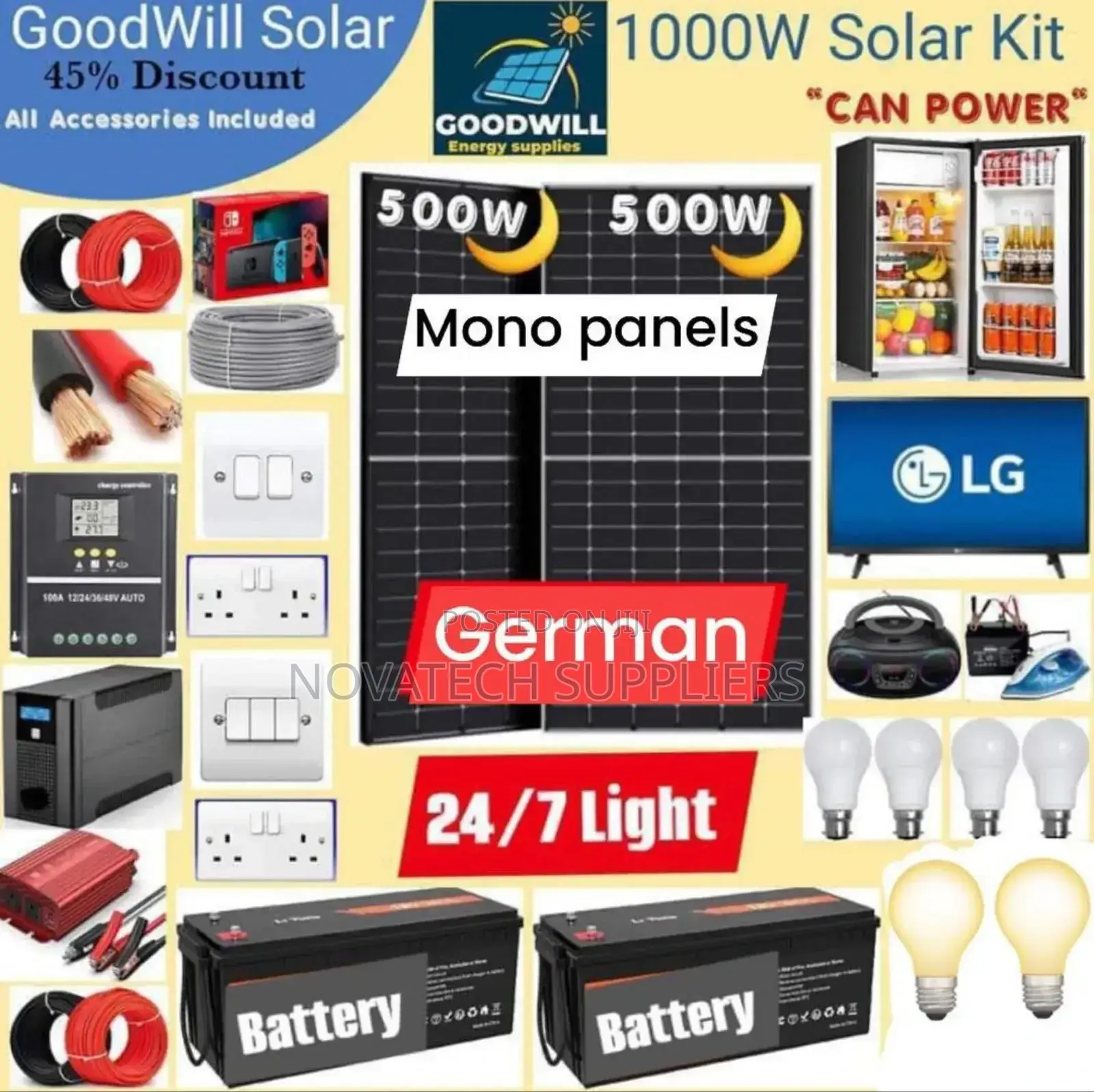 1000W Solar Energy Complete System/ Germany Made.