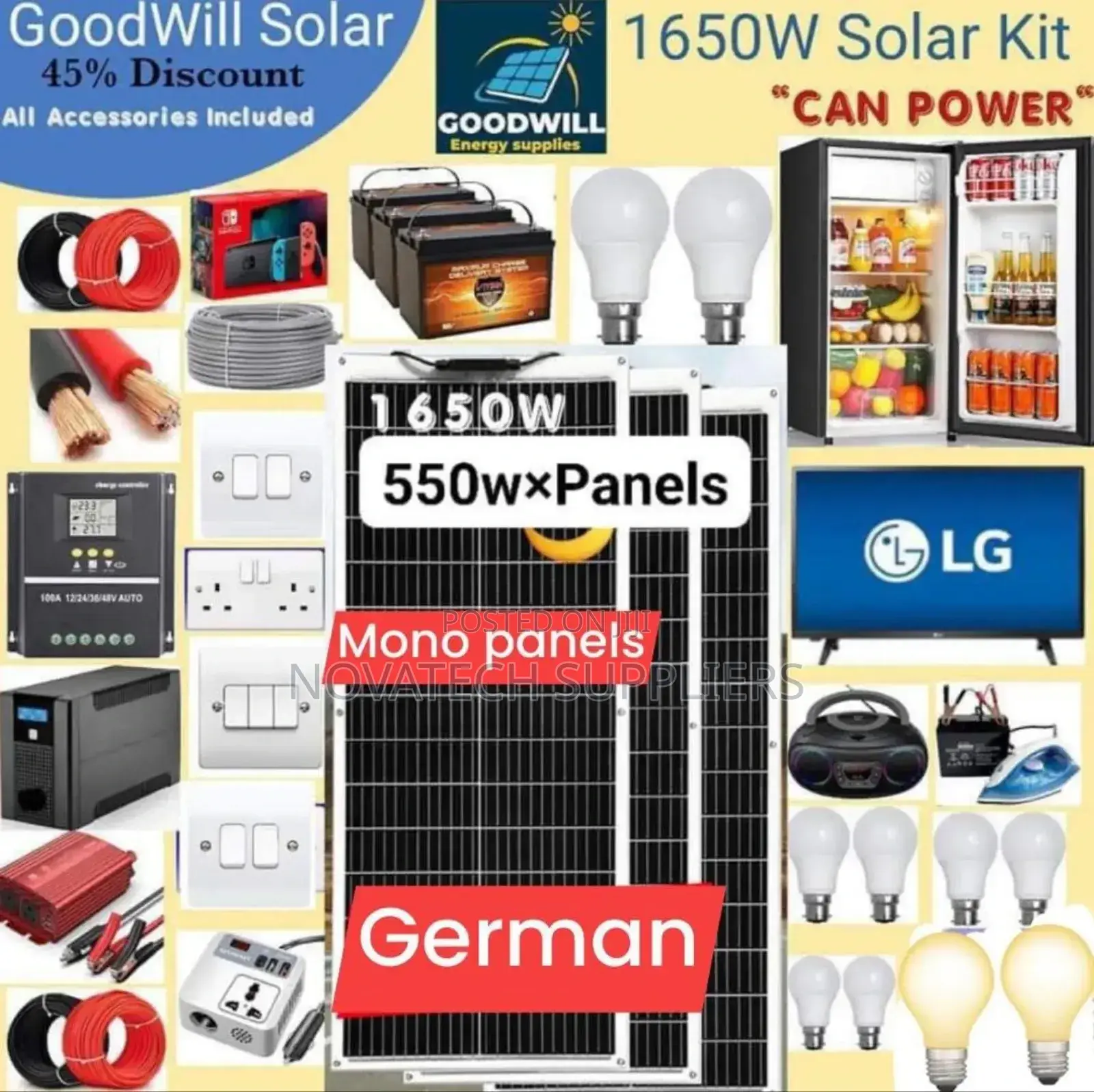 1650W Solar Energy Complete System/ Germany Made.