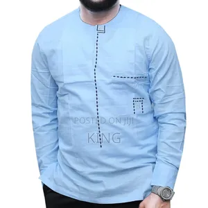 Pert Blue African Wear Kaftan Kitengi Shirt. Long Sleeve