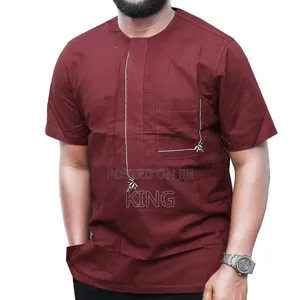 Kitengi Maroon Kaftan African Wear Shirt. Linen Shirt