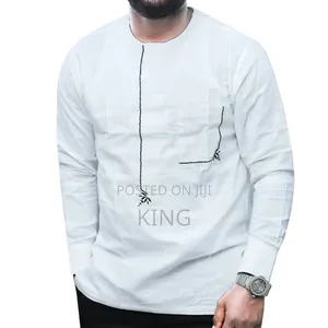 African Wear White Collar Kitengi Kaftan Shirt.