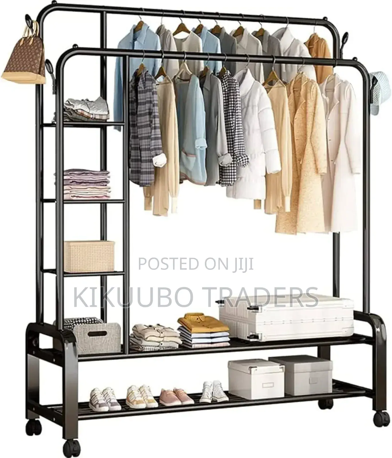 Double Rail Clothes Hanger Rack With Under Shoe Storage