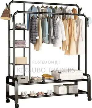 Double Rail Clothes Hanger Rack With Under Shoe Storage