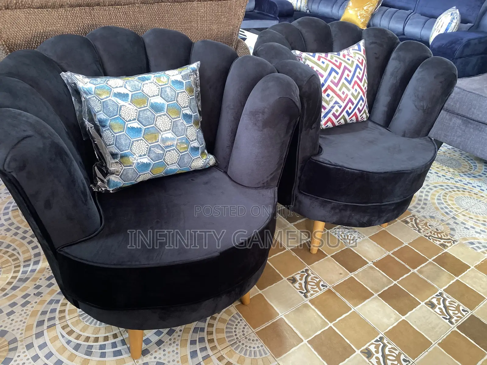 Two Beautiful Flower Sofas in Black Color Readily Available.