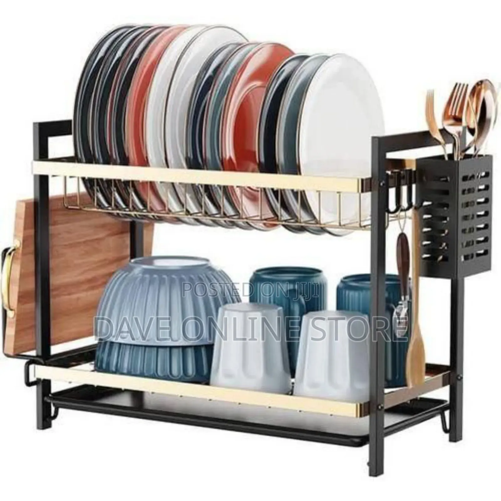 2 Tier Dish Drying Rack Bowl Plate Drainer With Drip Tray,