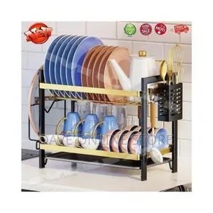 2 Tier Dish Drying Rack Bowl Plate Drainer With Drip Tray,