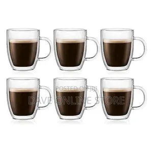 6 Piece Double Wall Glass Coffee Mugs Set , 8oz Tea Cups,