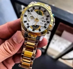 Casio Edifice Gold Silver Tone White Dial Chronograph Watch