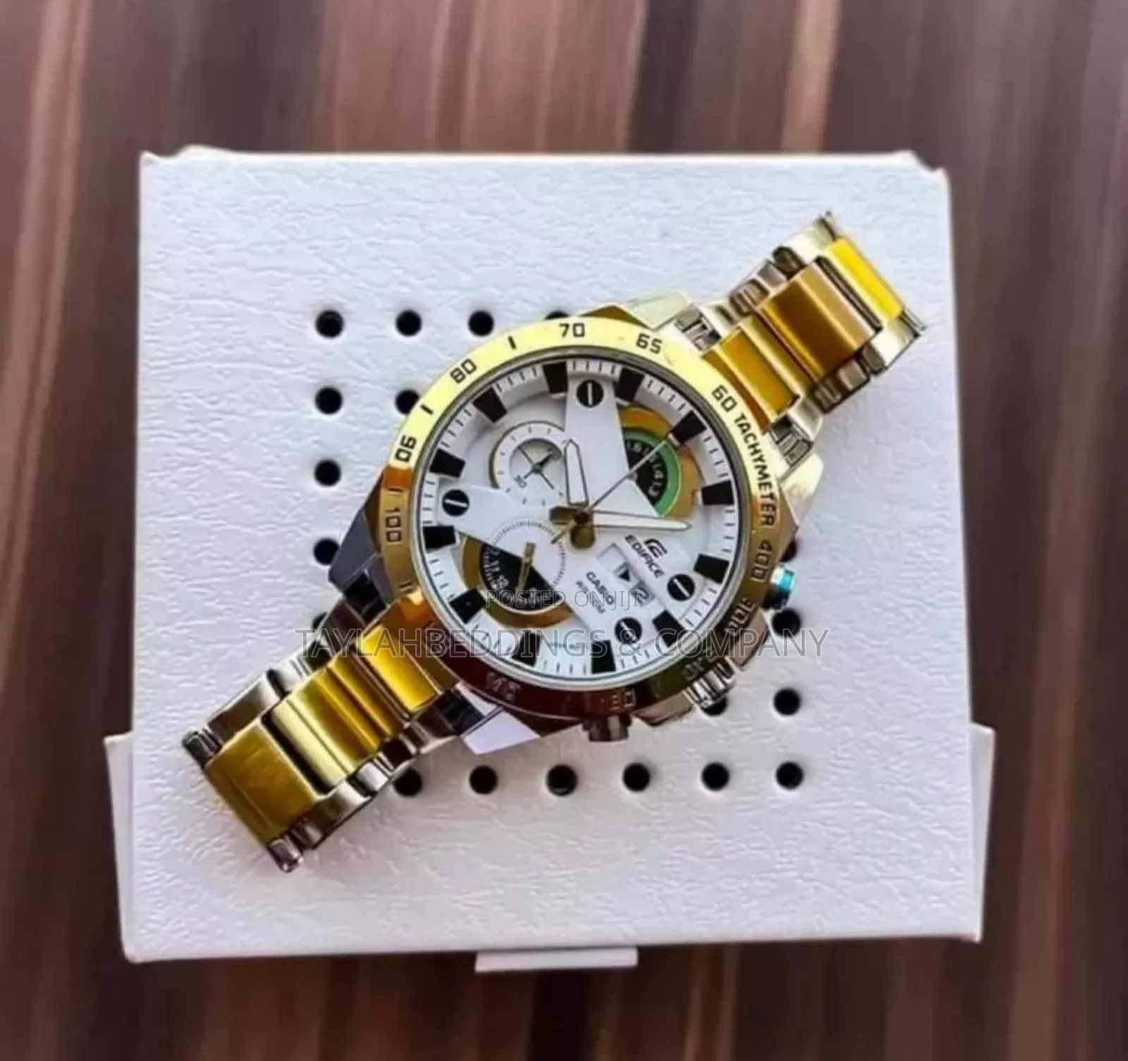 Casio Edifice Gold Silver Tone White Dial Chronograph Watch