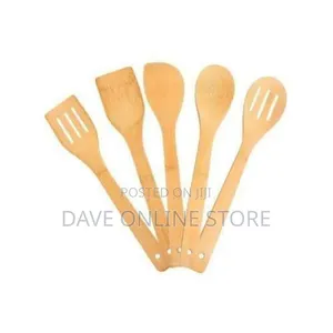 5 Pieces of Bamboo Cooking /Serving Spoon Utensils - Brown.