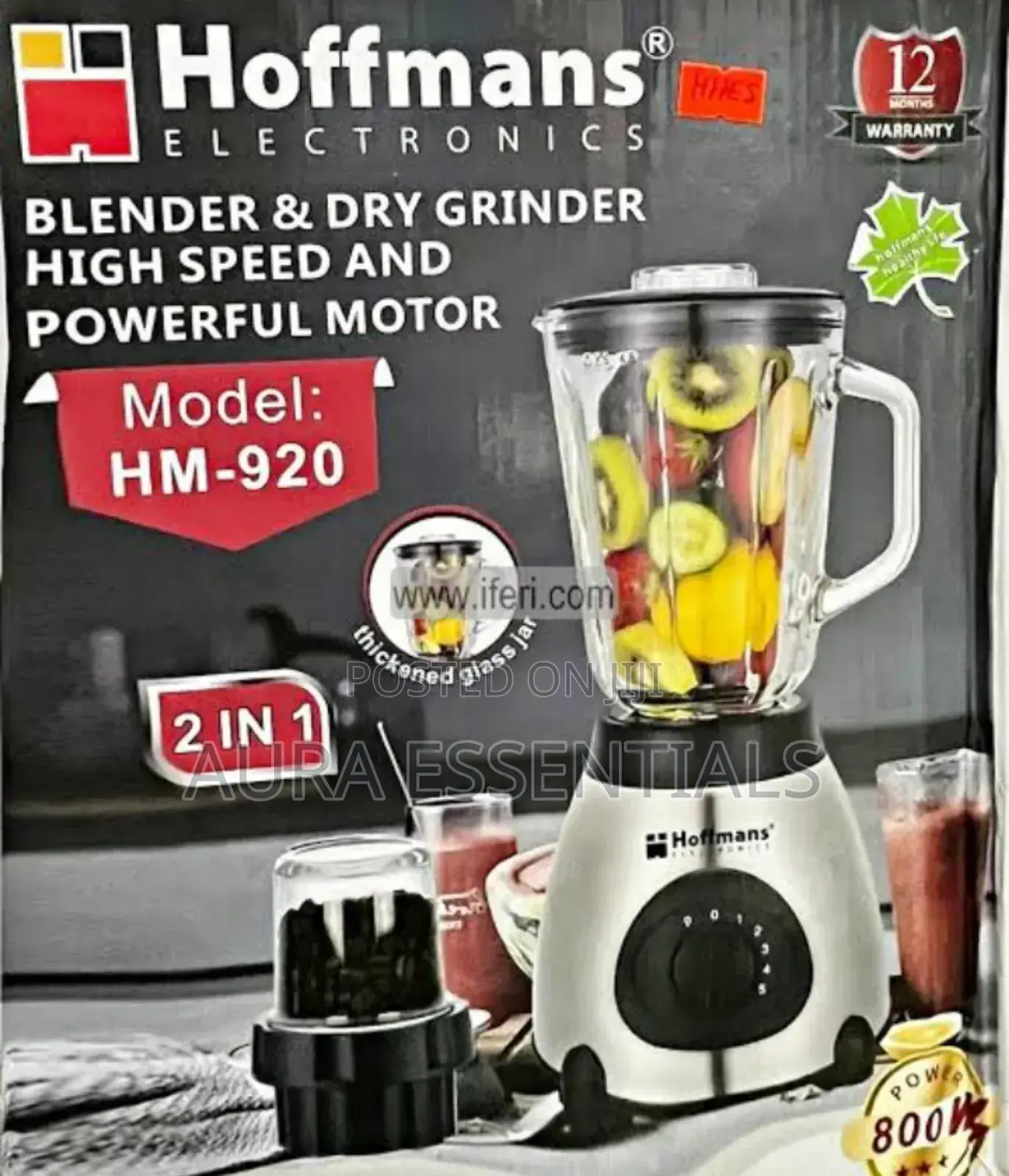 Hoffmans 2 in 1 High Speed Powerful Motor Blender