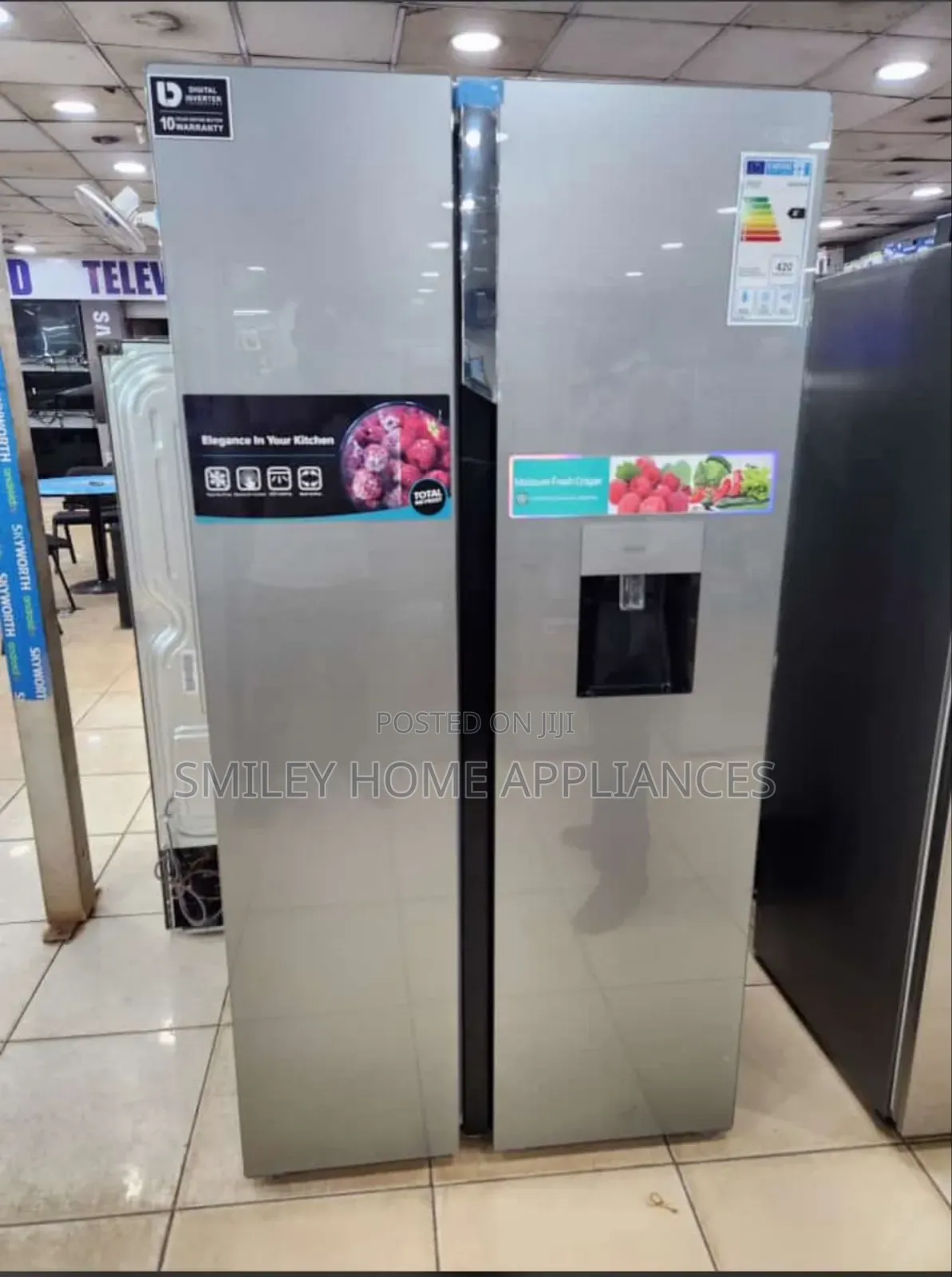 Pixels 670ltrs Side by Side Refrigerator Silver Glass Finish
