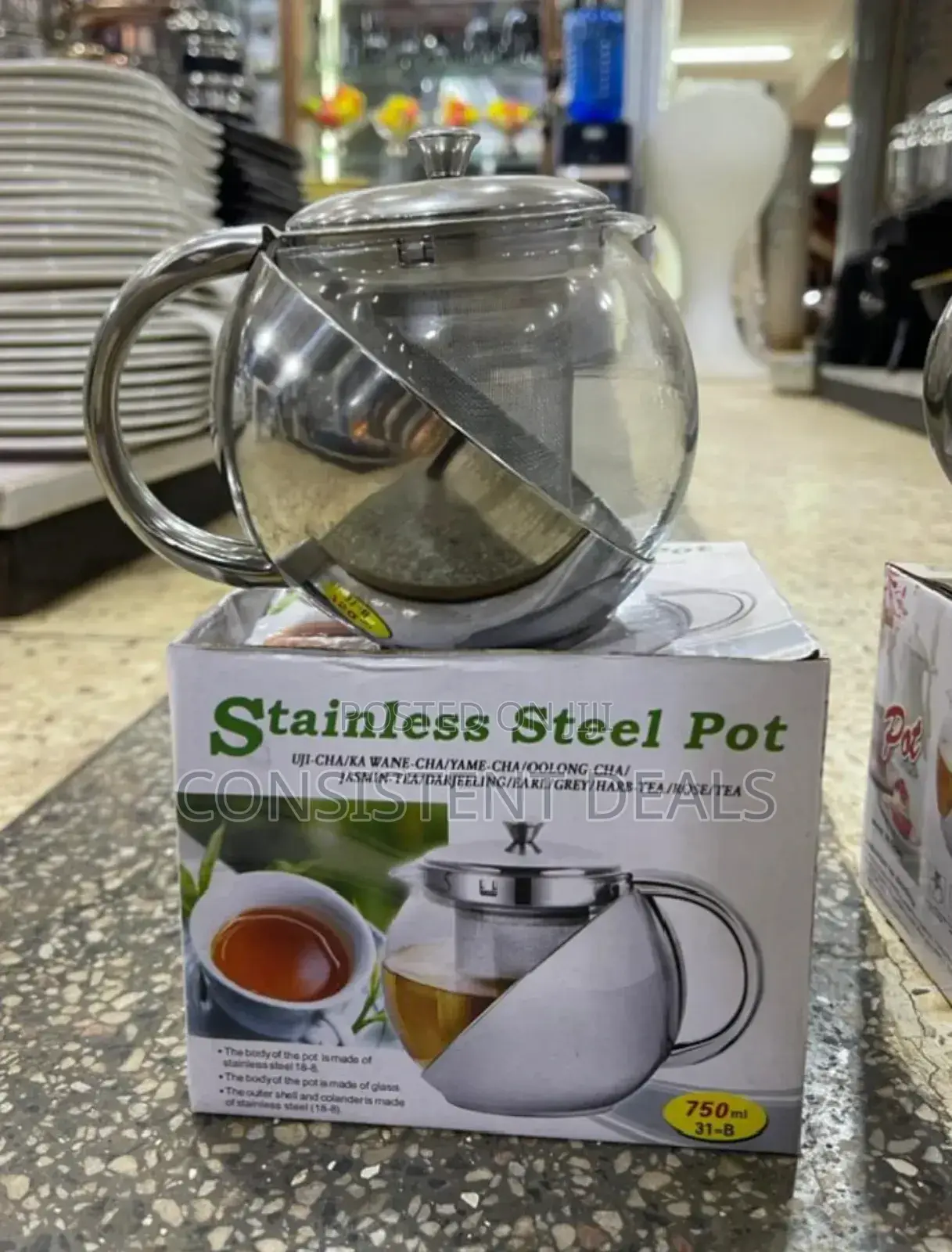 750ml Glass Stainless Steel Teapot