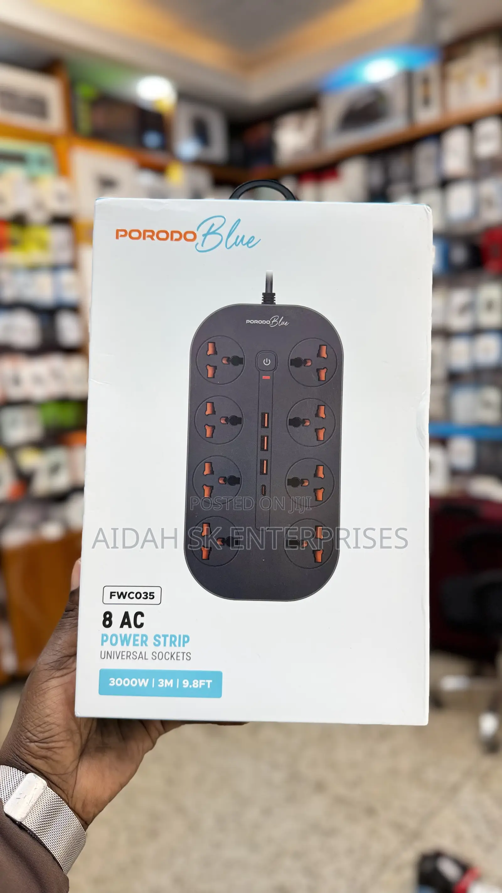 Porodo Blue 8 AC Power Strip - Black