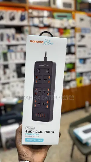 Porodo Blue 6 AC - Dual Switch Power Strip - Black