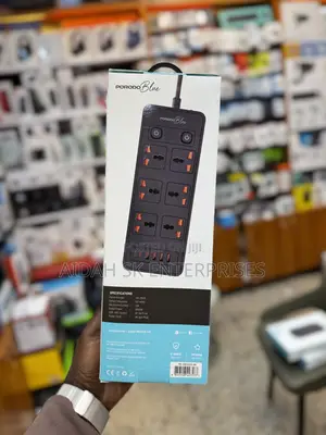 Porodo Blue 6 AC - Dual Switch Power Strip - Black