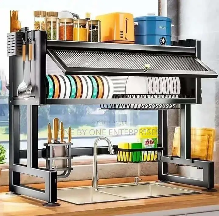 Over Sink Dish Rack With Flip Door, Drainer Rack Organizer