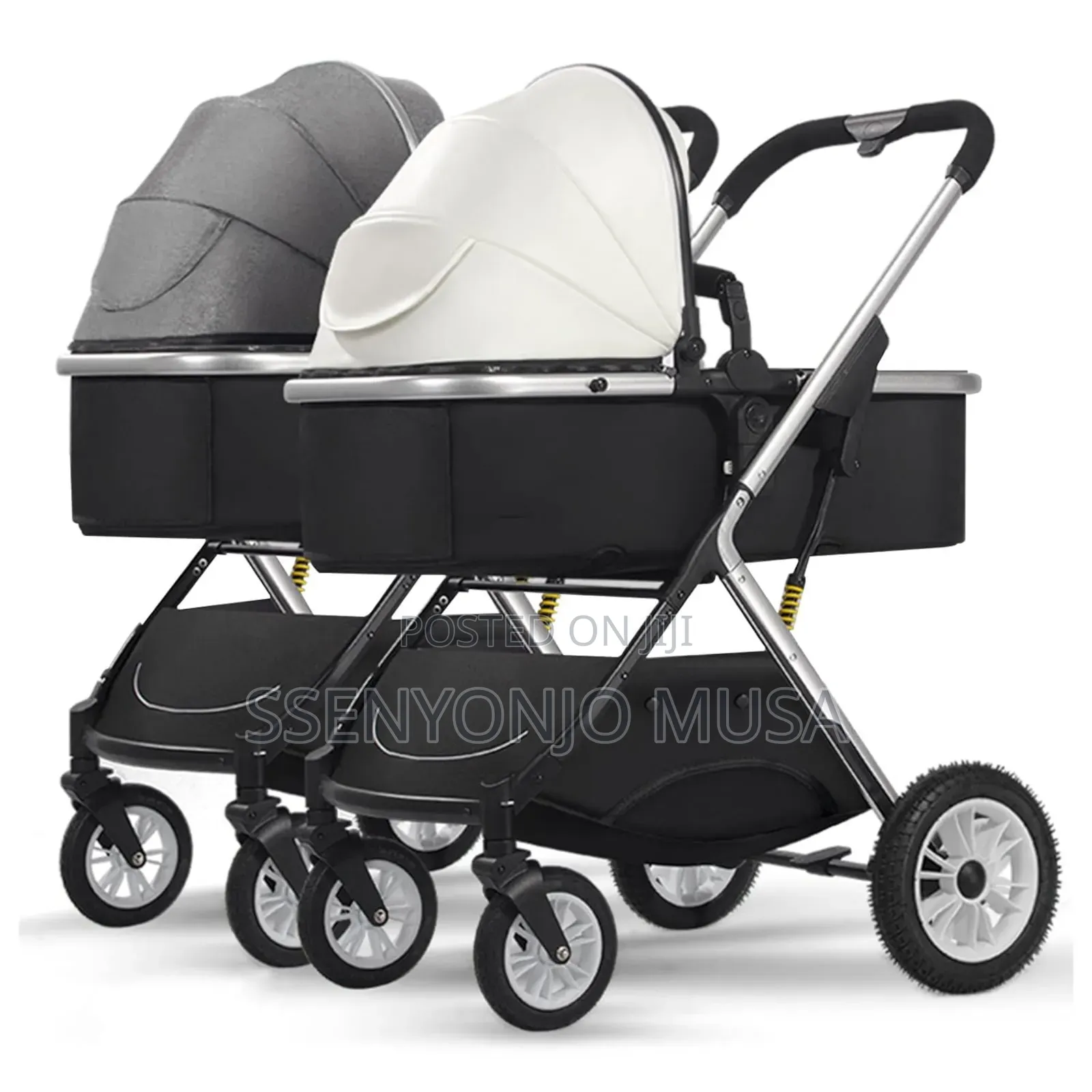 Baby Trolley Foldable Double Pushchair |Reversible Bassinet Twins