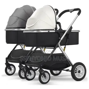 Baby Trolley Foldable Double Pushchair |Reversible Bassinet Twins