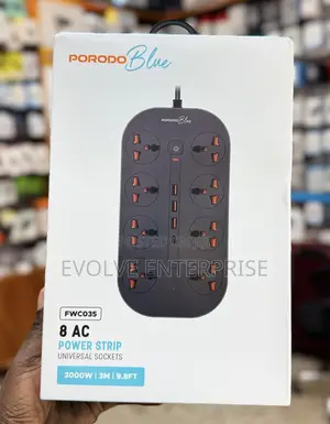 PORODO Blue 8 AC 3000W 3M Power Strip Universal Socket