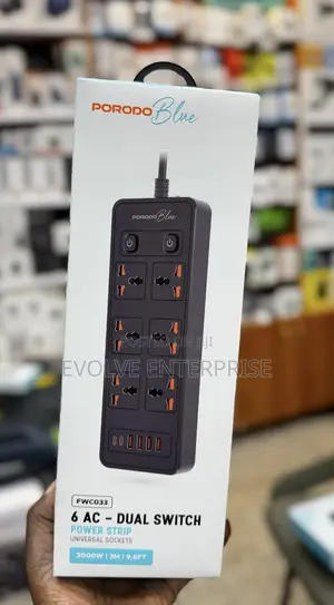PORODO Blue 6 -AC Dual Switch Socket