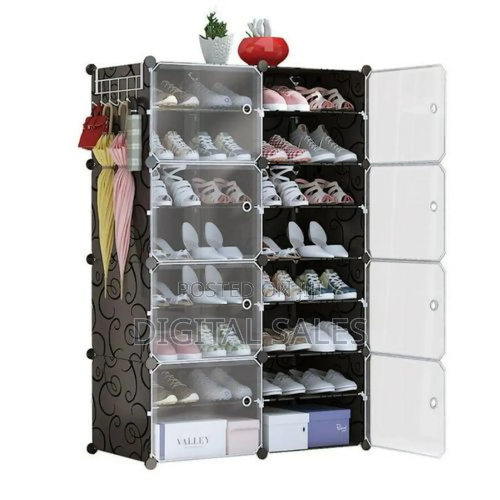 Portable Plastic Shoe Rack Organizer With Door, 30 Pairs
