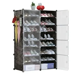 Portable Plastic Shoe Rack Organizer With Door, 30 Pairs