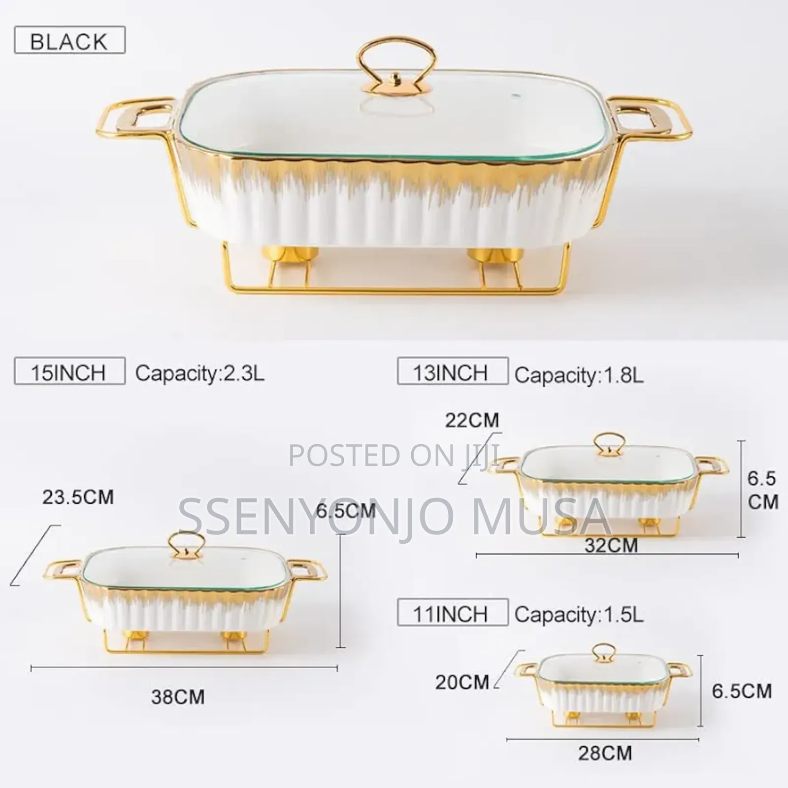3-Piece Chafing Dish Set | Golden Ceramic Chafer With Marble
