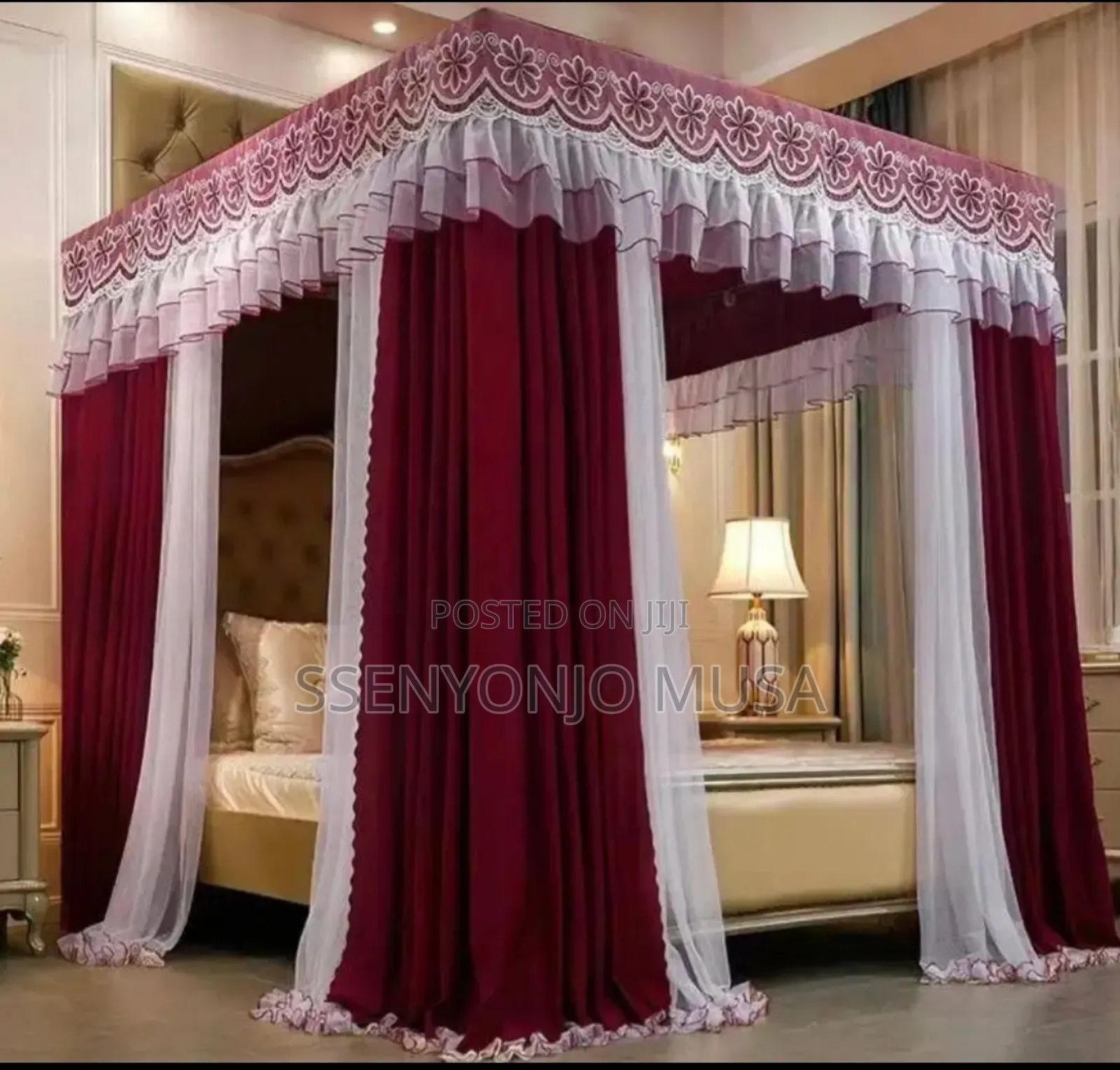 4 Stand Curtain Mosquito Net - Maroon |Elegant Protective