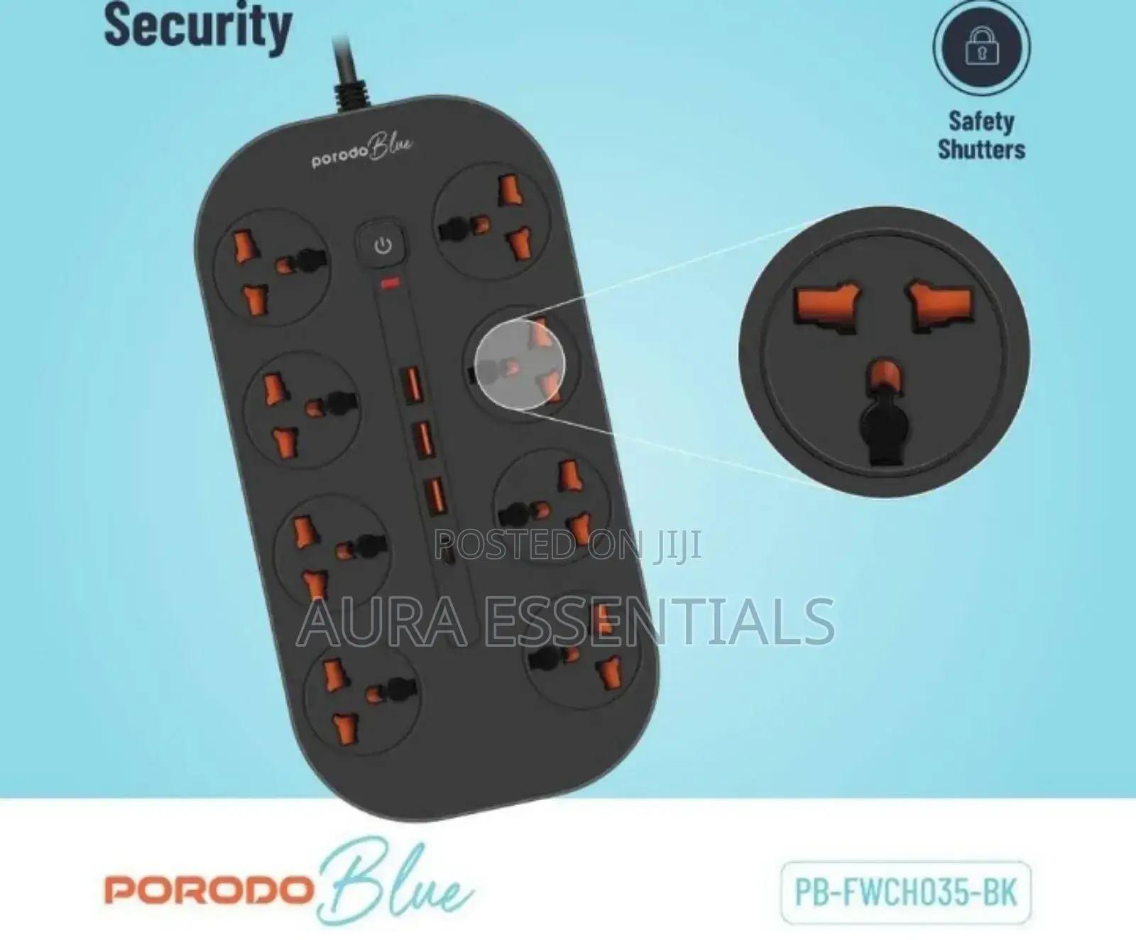 PORODO Blue 8 AC Power Strip Universal Socket