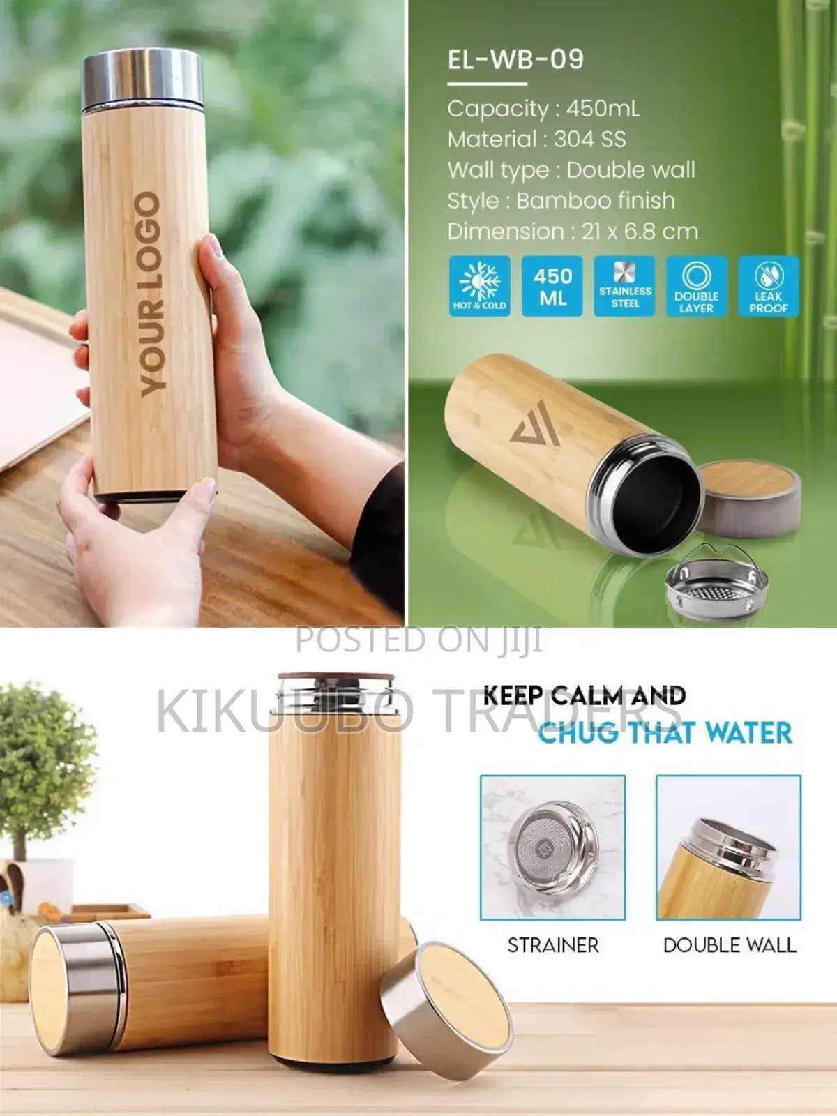Insulated Water Bottle Bamboo Thermal Flask