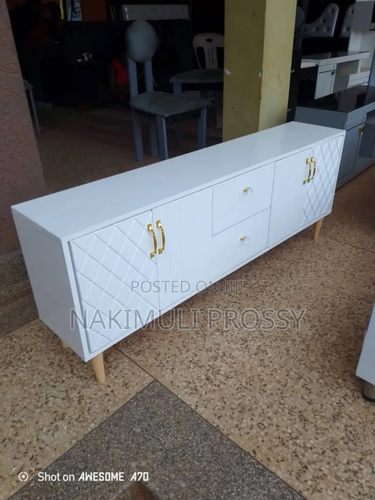 Flat White Tv Stand With Gold Handles
