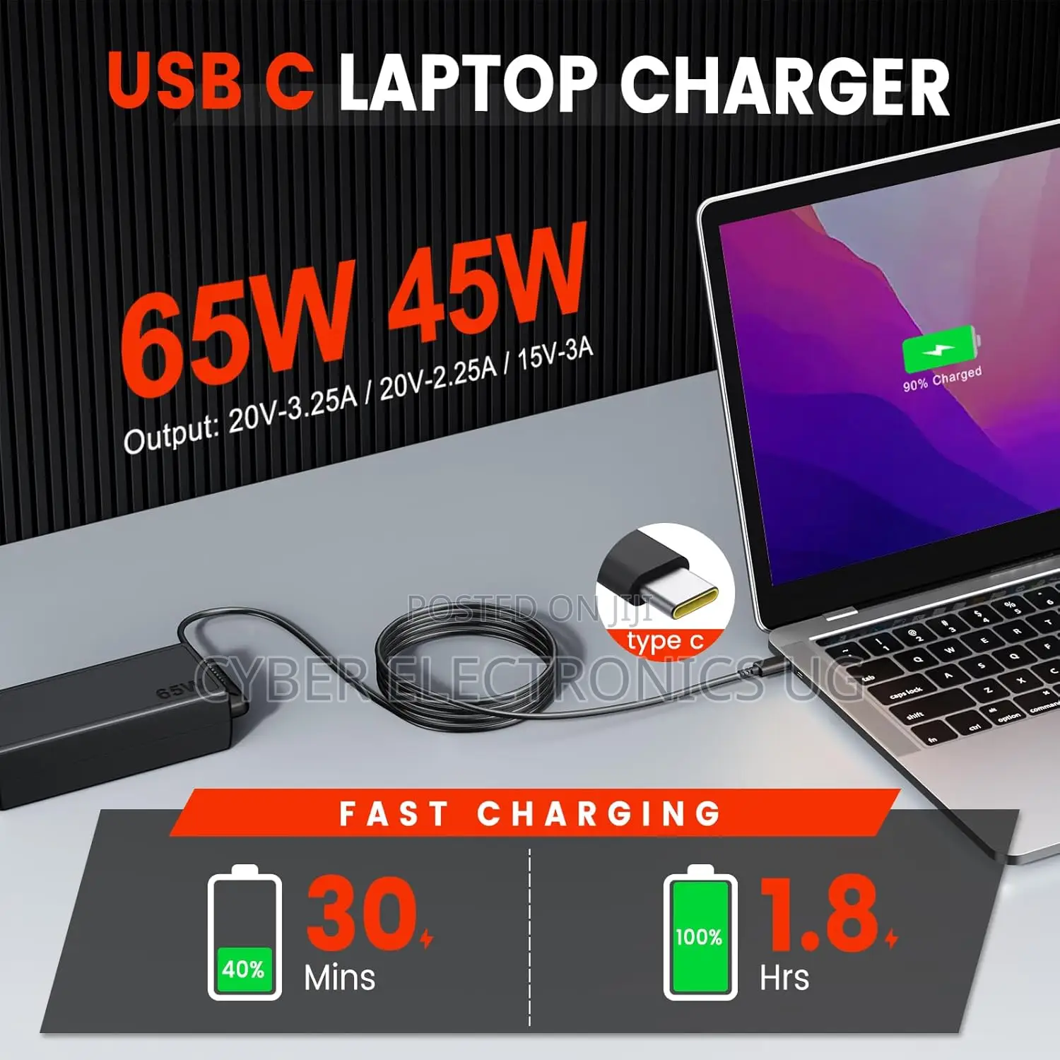 65W USB C Power Supply Laptop Charger Type C for All Laptops