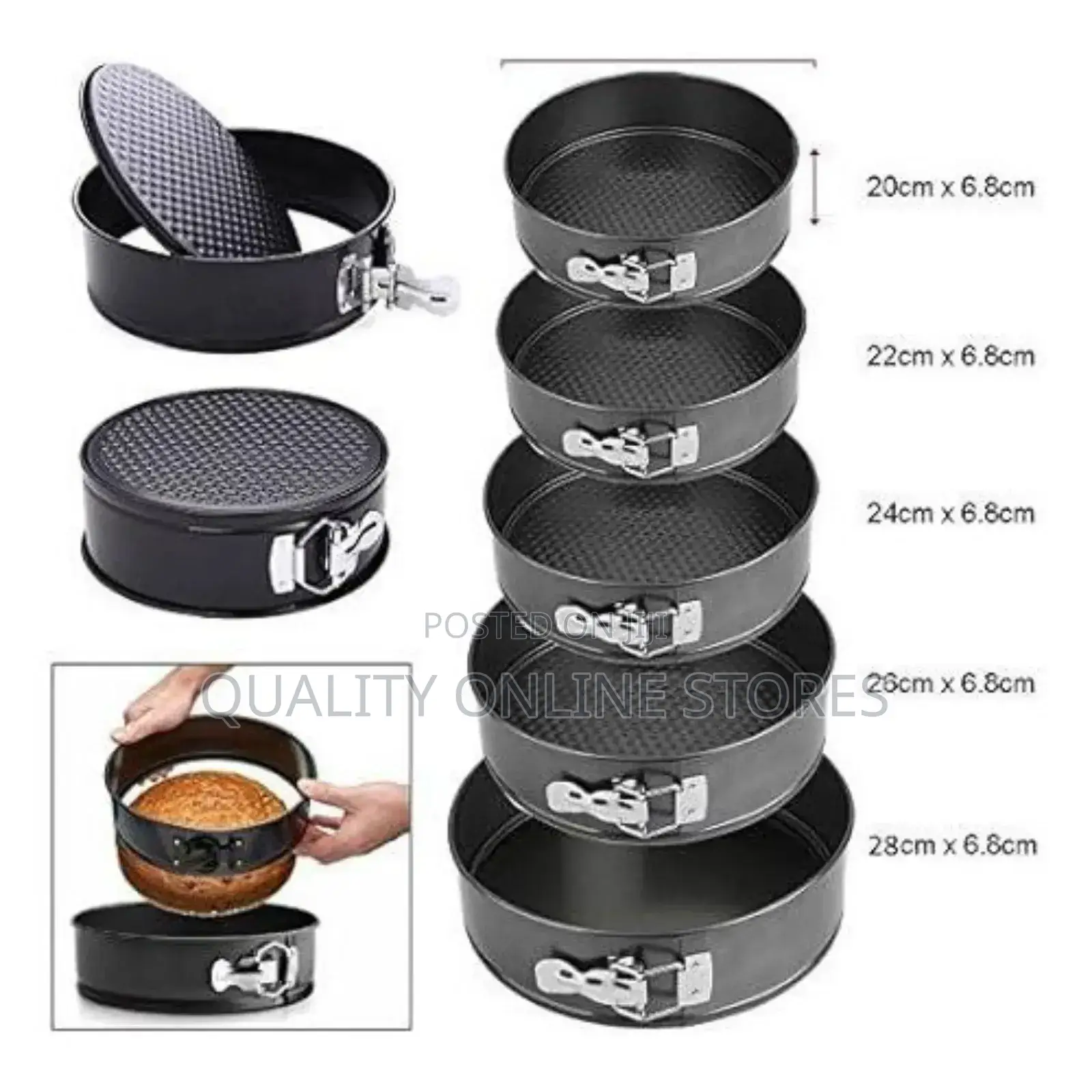 6 PCS Metal Round Shaped - Cake Baking Pan/Non- Stick Black