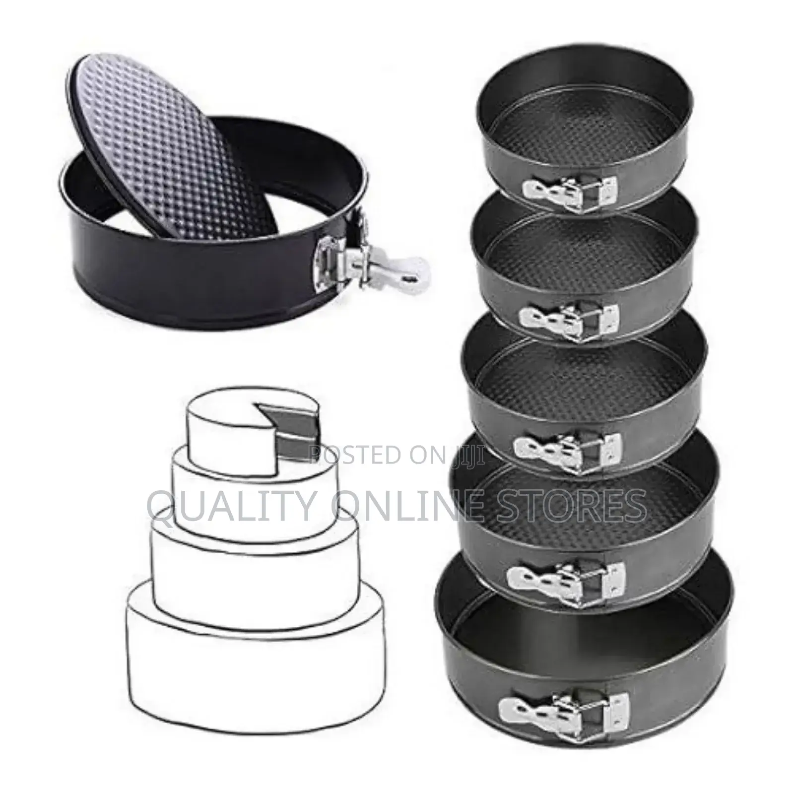 6 PCS Metal Round Shaped - Cake Baking Pan/Non- Stick Black