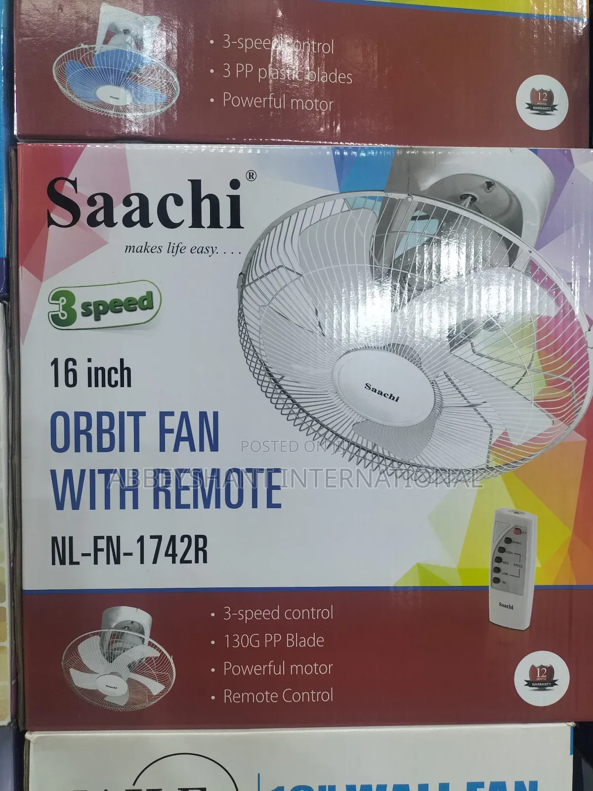 (3 Speed Ceiling Fan)Orbit Remote Ceiling Fan Saachi Brand